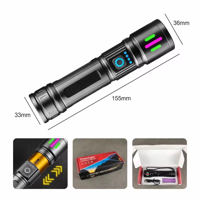 QLIGHT Flashlight Rechargeable TorchLight, 10000 Lumens Flash Light Led flashlights Tactical Led Torch Light High Power, USB Handheld Powerful Torches for Camping Hiking Emergency
