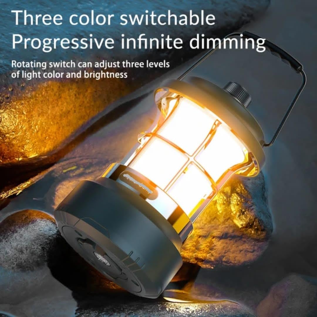 QLIGHT Rechargeable LED Camping Lantern with 15m RGB String Lights – 4000mAh Battery, Dual Light Modes, Portable Waterproof Green LED Lantern for Outdoor Activities and Camping Tent