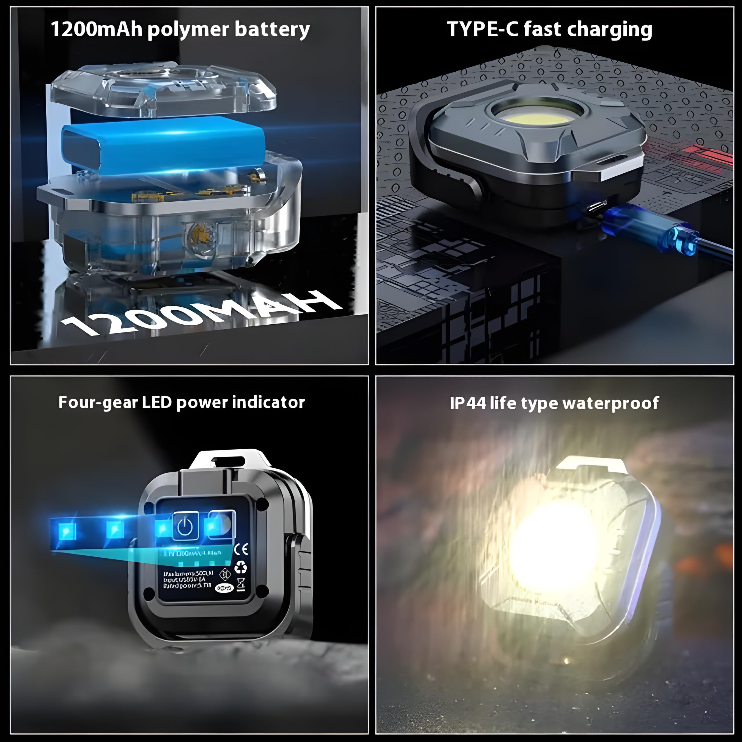 QLIGHT 2PACK Rechargeable Mini Flashlight Outdoor Led Torch Light, COB Camping Lights Outdoor, Adjustable Color Temp (2700K-8000K), Waterproof, Emergency Light Rechargeable, Light for Camping.
